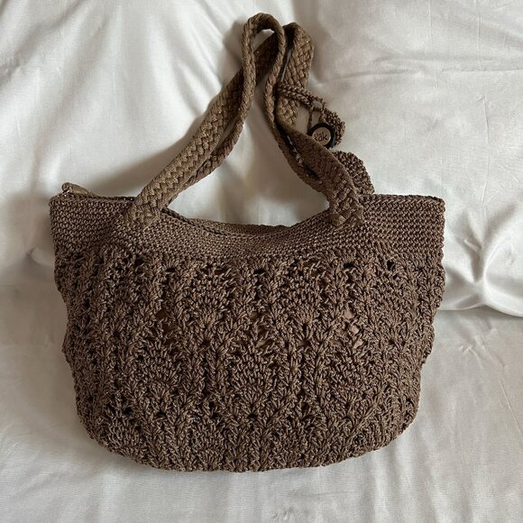 The Sak Handbags - The Sak Brown Crochet Handbag With Zipper Closure & Inner Pocket